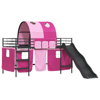 vidaXL Kids'Bunk Bed Frame with Curtains Black and Pink 107 x 203 cm 4