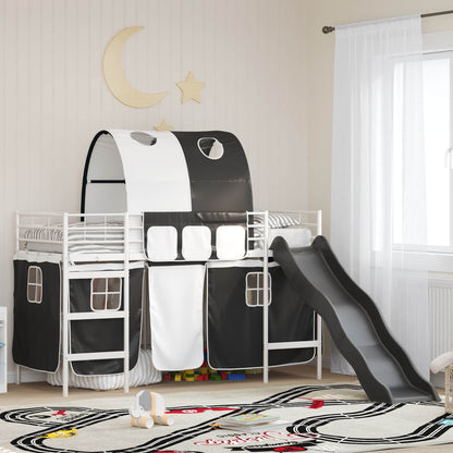 vidaXL Kids'Bunk Bed Frame with Curtains White and Black 100 x 190 cm 1