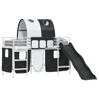 vidaXL Kids'Bunk Bed Frame with Curtains White and Black 100 x 190 cm 2