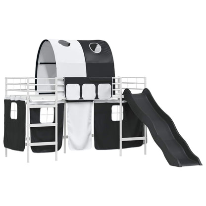 vidaXL Kids'Bunk Bed Frame with Curtains White and Black 100 x 190 cm 4
