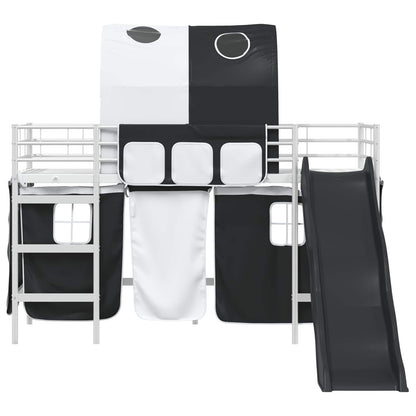 vidaXL Kids'Bunk Bed Frame with Curtains White and Black 100 x 190 cm 6