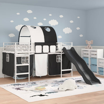vidaXL Kids'Bunk Bed Frame with Curtains White and Black 100 x 200 cm 3