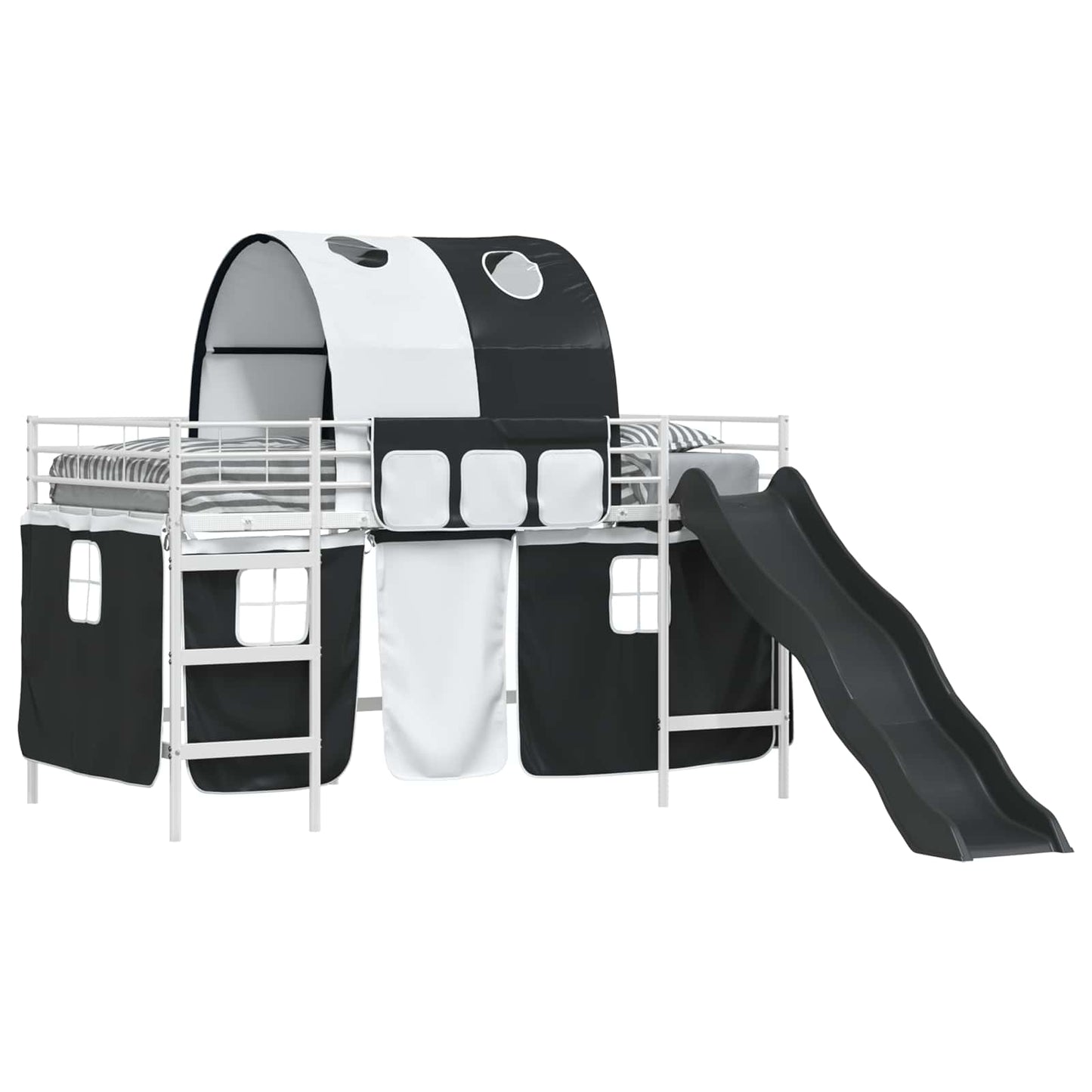 vidaXL Kids'Bunk Bed Frame with Curtains White and Black 100 x 200 cm 2