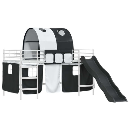 vidaXL Kids'Bunk Bed Frame with Curtains White and Black 100 x 200 cm 4