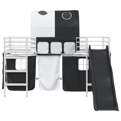 vidaXL Kids'Bunk Bed Frame with Curtains White and Black 107 x 203 cm 6