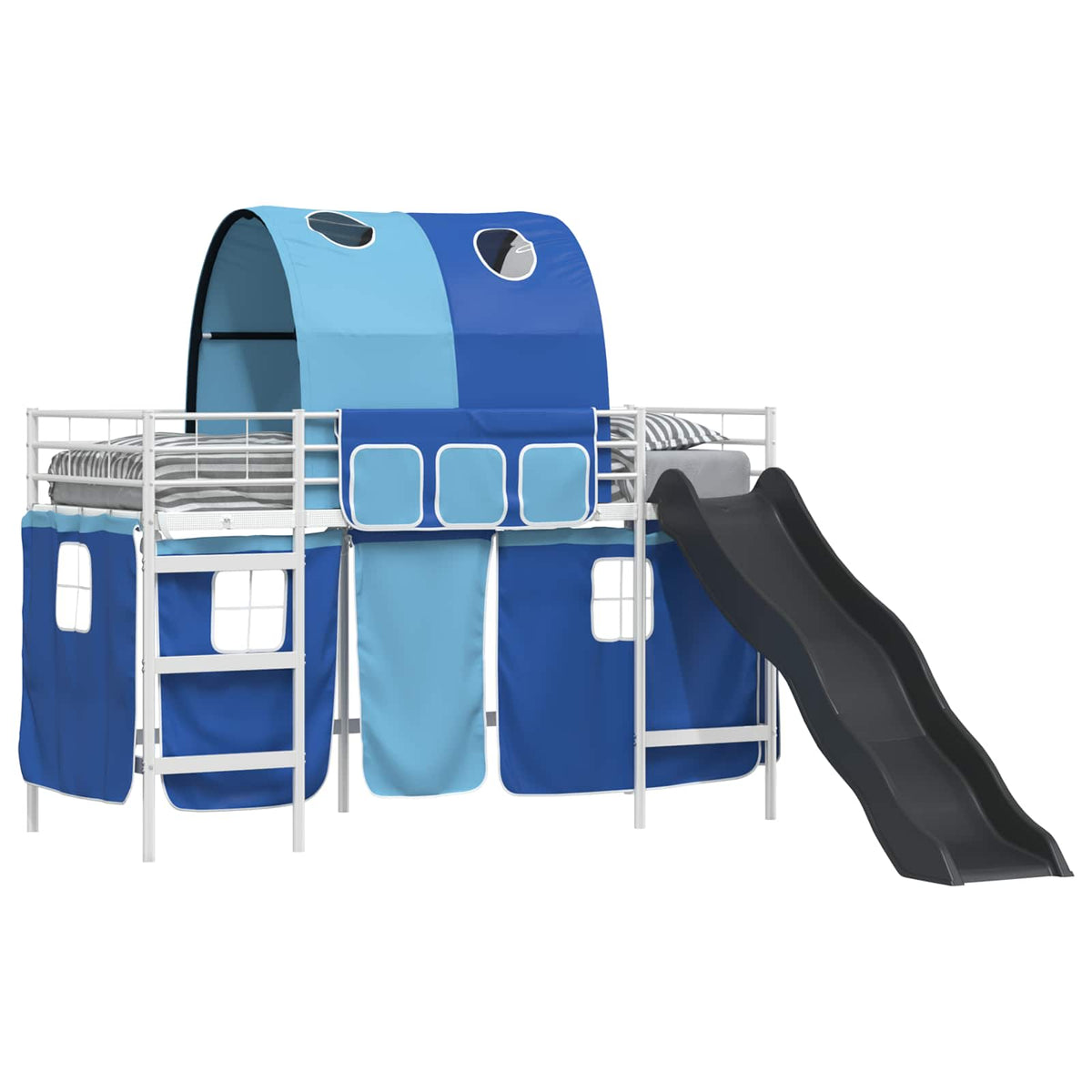 vidaXL Kids'Bunk Bed Frame with Curtains White and Blue 100 x 190 cm 2
