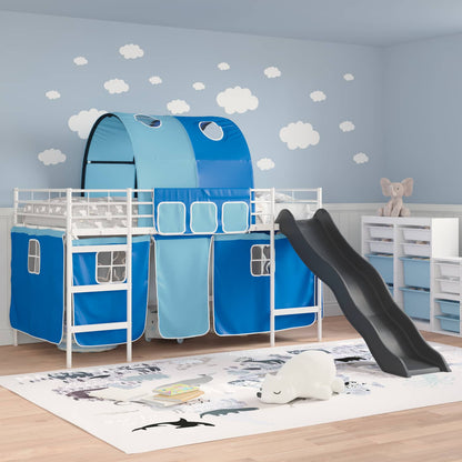 vidaXL Kids'Bunk Bed Frame with Curtains White and Blue 100 x 200 cm 3