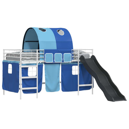 vidaXL Kids'Bunk Bed Frame with Curtains White and Blue 100 x 200 cm 2