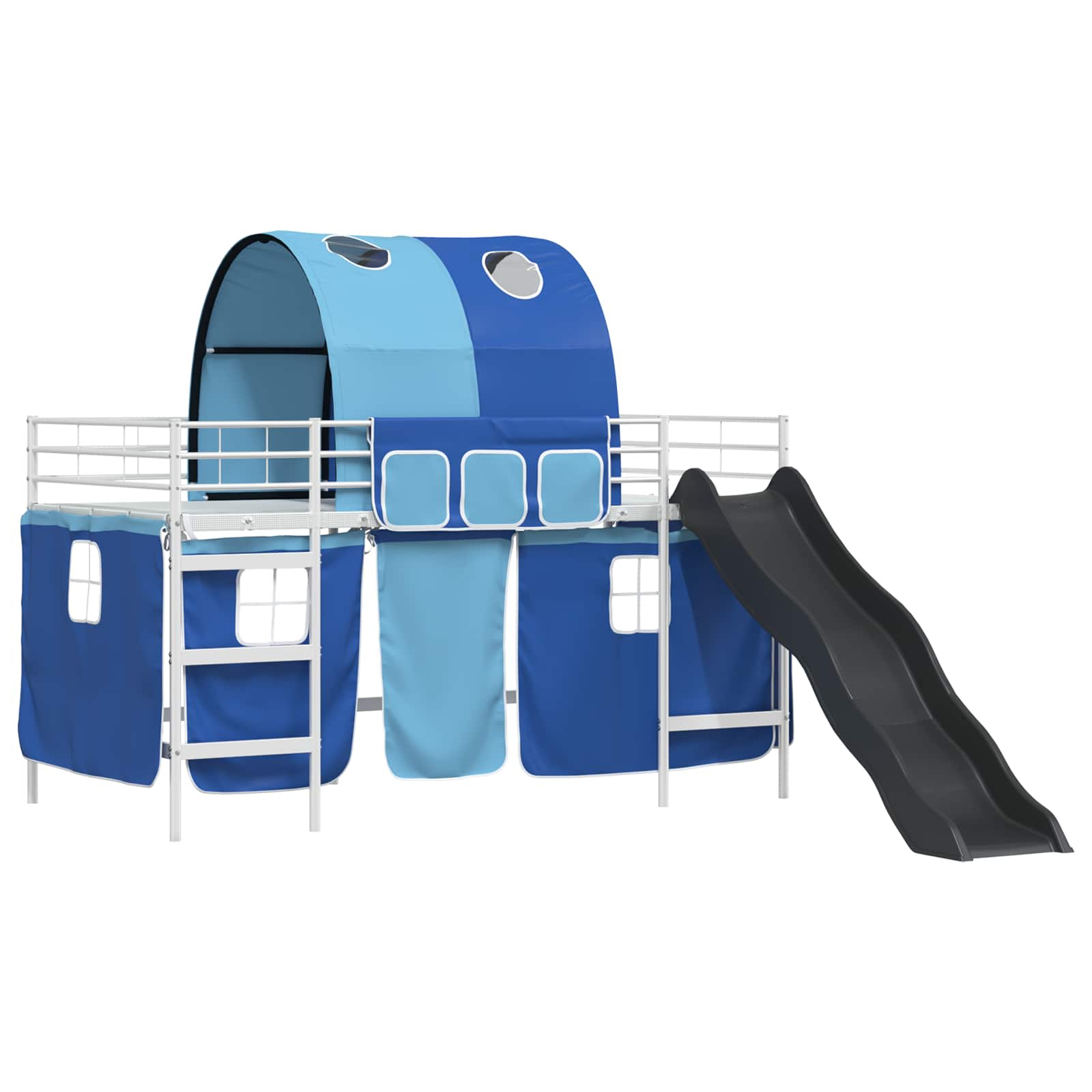 vidaXL Kids'Bunk Bed Frame with Curtains White and Blue 100 x 200 cm 4