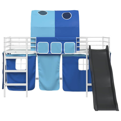 vidaXL Kids'Bunk Bed Frame with Curtains White and Blue 100 x 200 cm 6