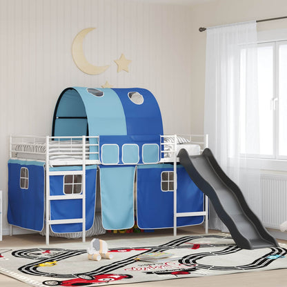 vidaXL Kids'Bunk Bed Frame with Curtains White and Blue 107 x 203 cm 1