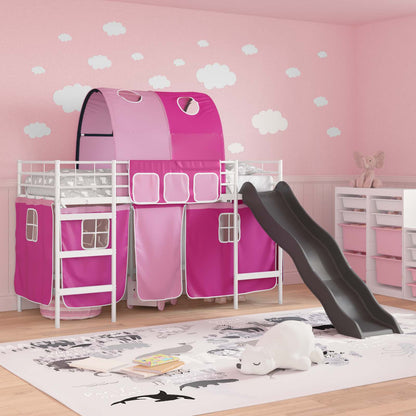 vidaXL Kids'Bunk Bed Frame with Curtains White and Pink 100 x 190 cm 3