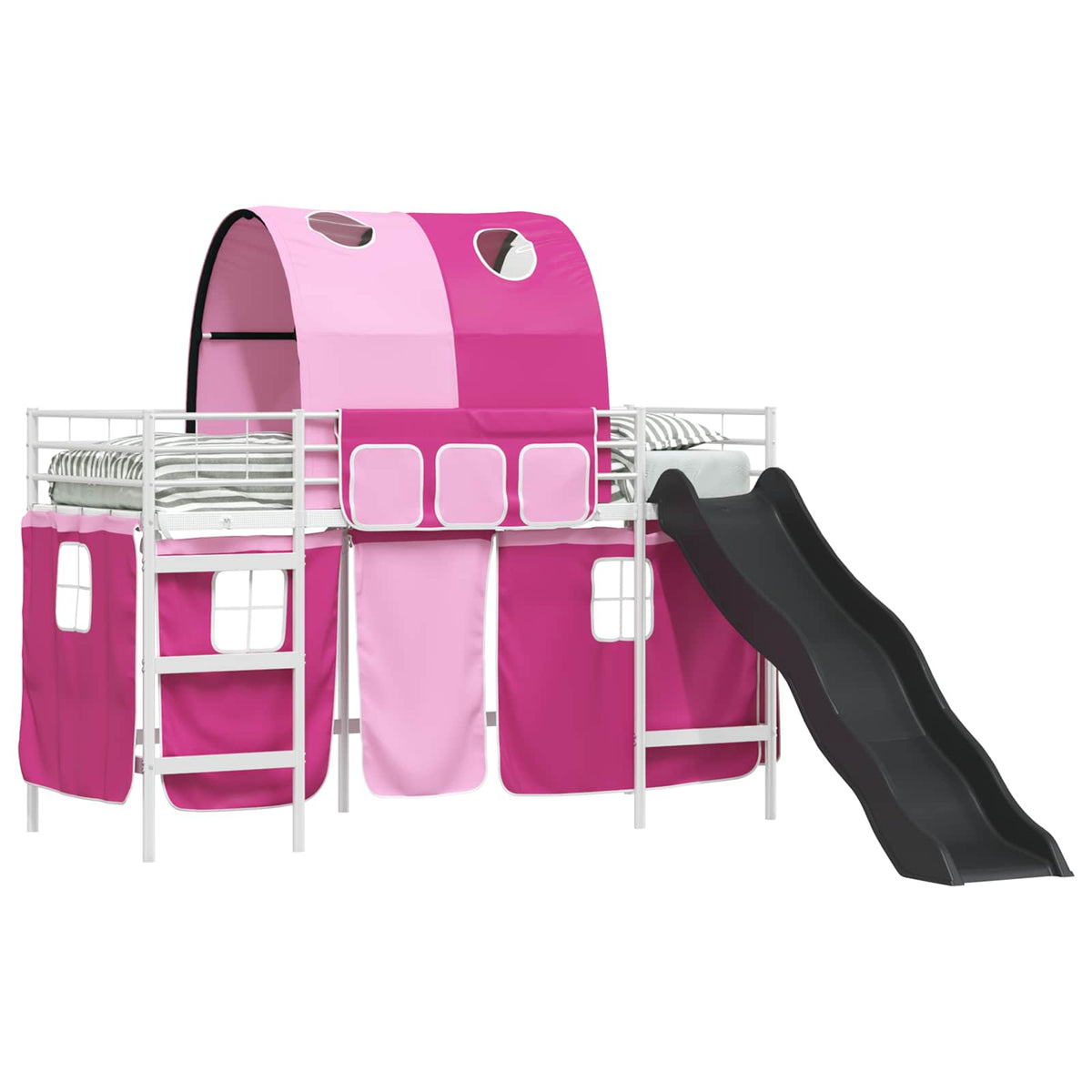 vidaXL Kids'Bunk Bed Frame with Curtains White and Pink 100 x 190 cm 2