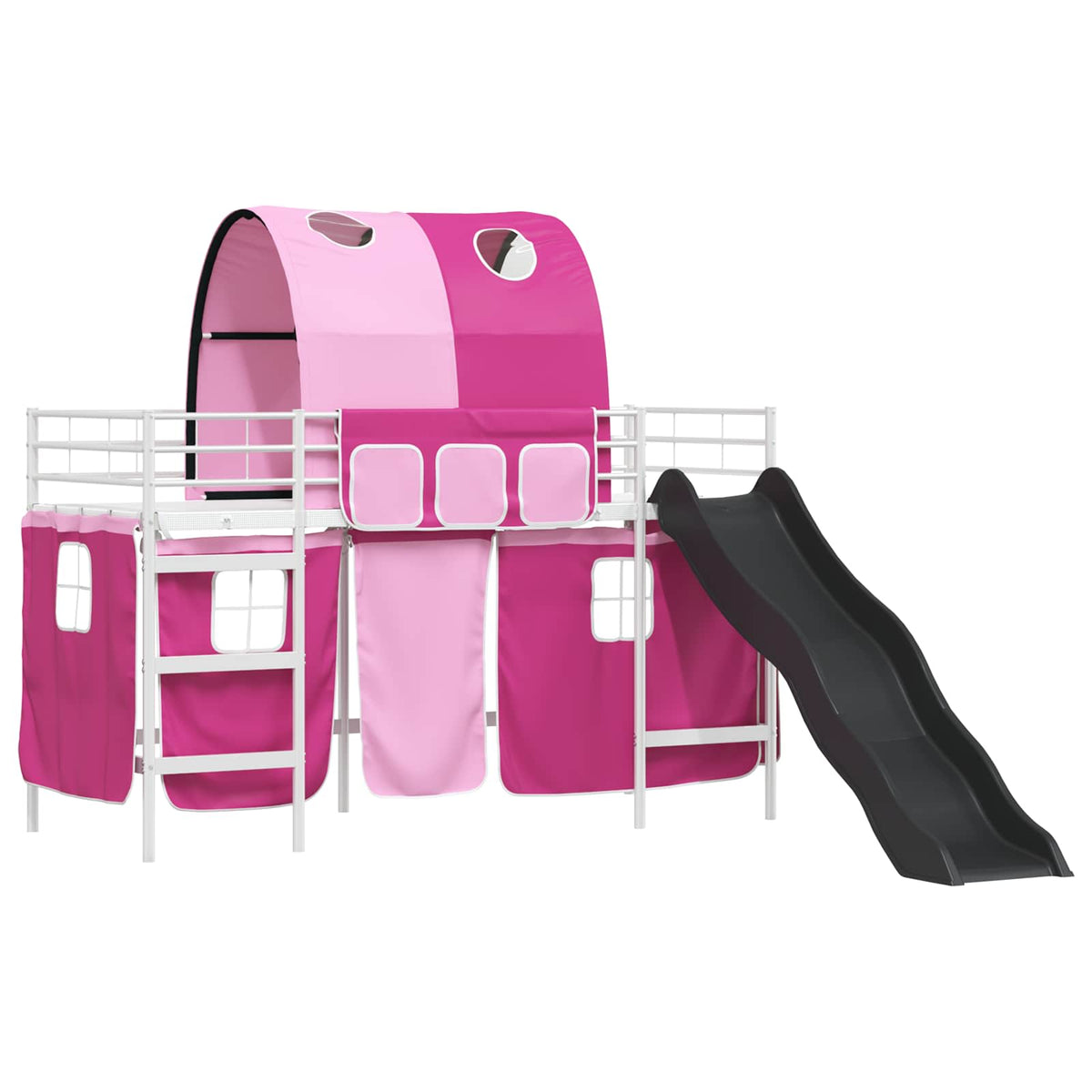 vidaXL Kids'Bunk Bed Frame with Curtains White and Pink 100 x 190 cm 4