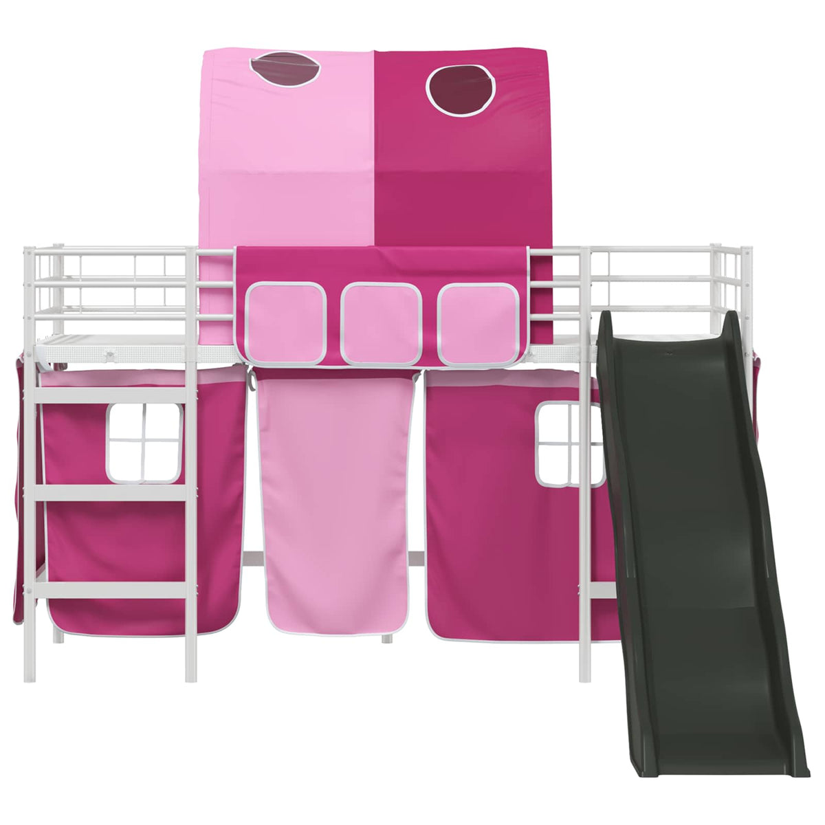 vidaXL Kids'Bunk Bed Frame with Curtains White and Pink 100 x 190 cm 6