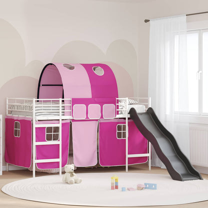 vidaXL Kids'Bunk Bed Frame with Curtains White and Pink 107 x 203 cm 1
