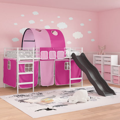 vidaXL Kids'Bunk Bed Frame with Curtains White and Pink 107 x 203 cm 3