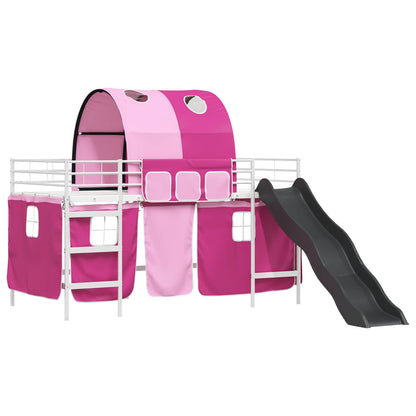 vidaXL Kids'Bunk Bed Frame with Curtains White and Pink 107 x 203 cm 4