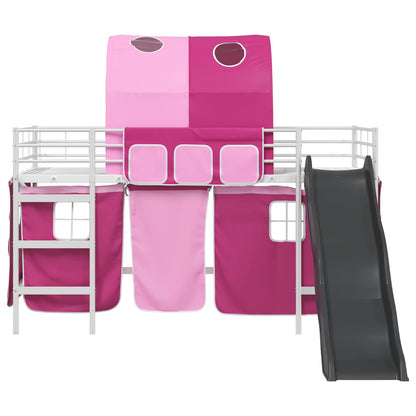vidaXL Kids'Bunk Bed Frame with Curtains White and Pink 107 x 203 cm 6