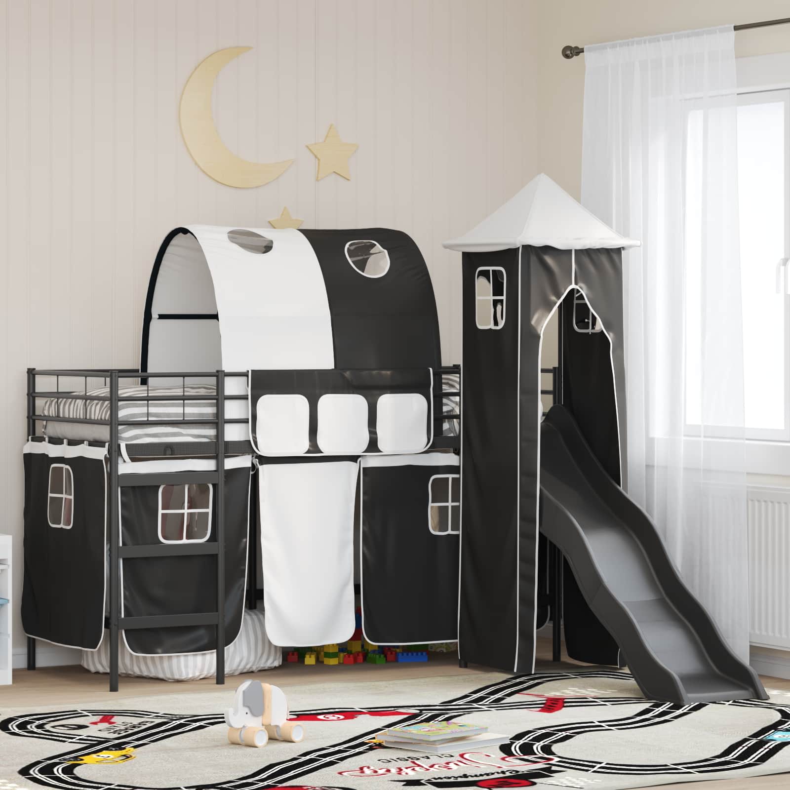vidaXL Kids'Bunk Bed Frame Plain Black 75 x 190 cm Metal 1