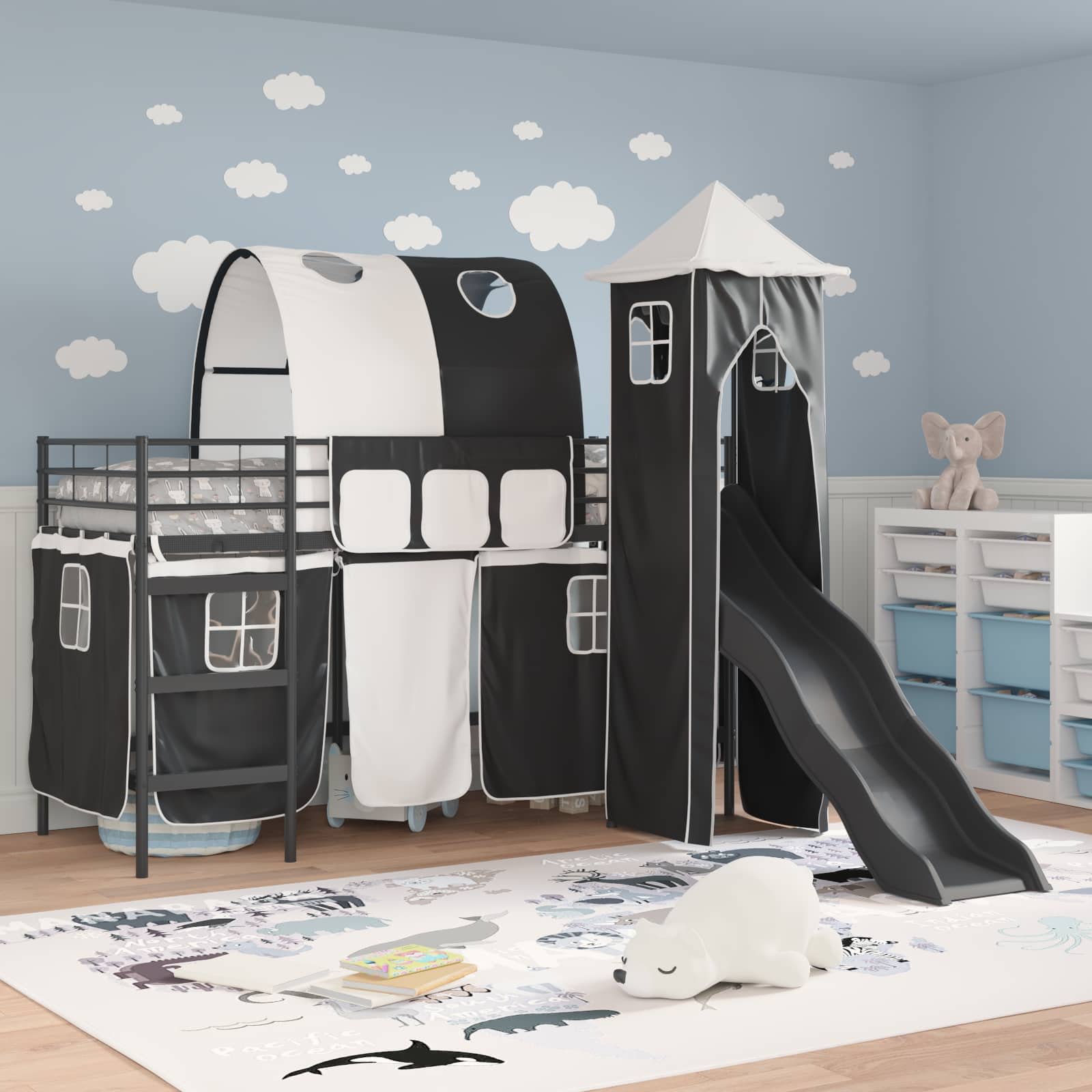vidaXL Kids'Bunk Bed Frame Plain Black 90 x 190 cm Metal 3