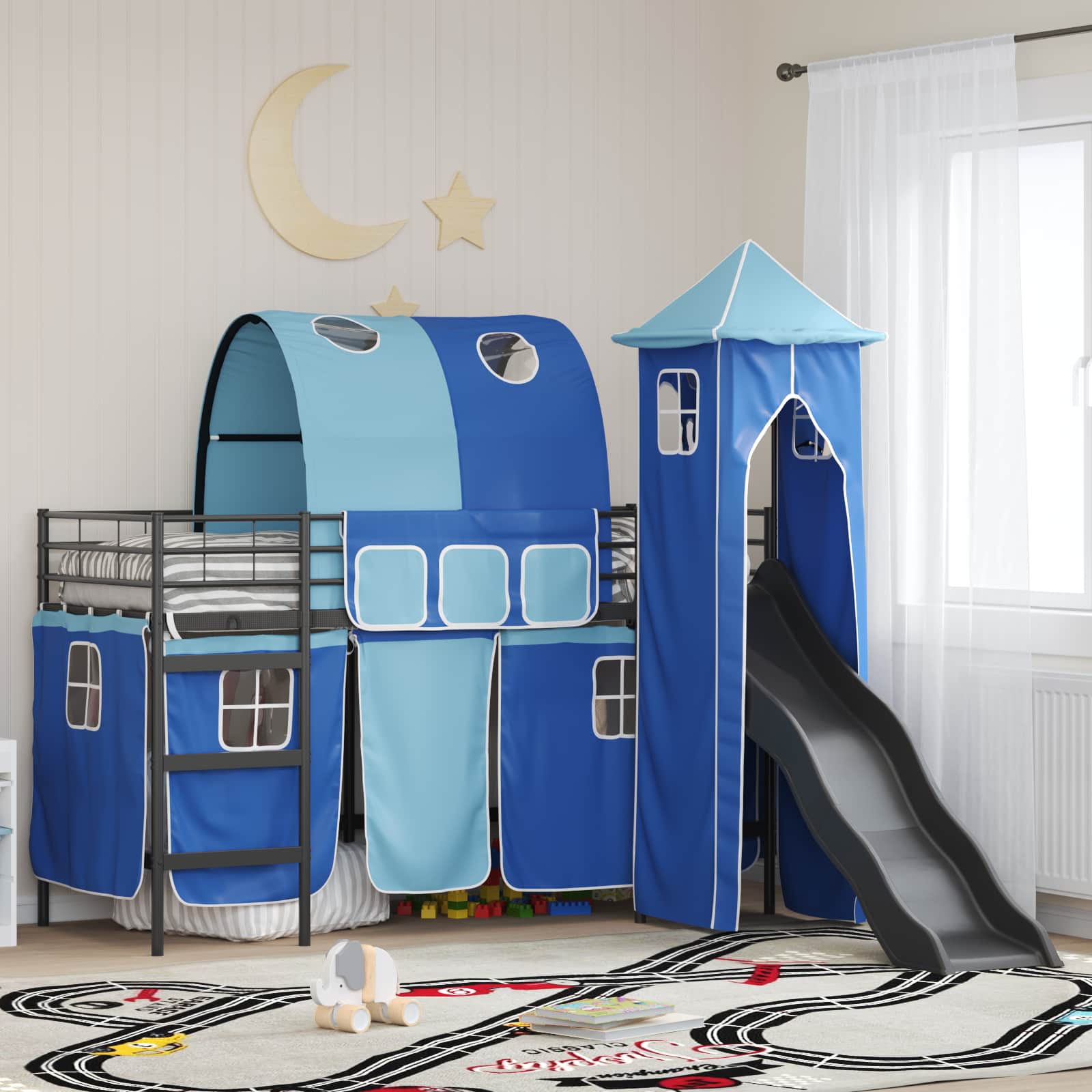 vidaXL Kids'Bunk Bed Frame Plain Black and Blue 90 x 190 cm Metal 1