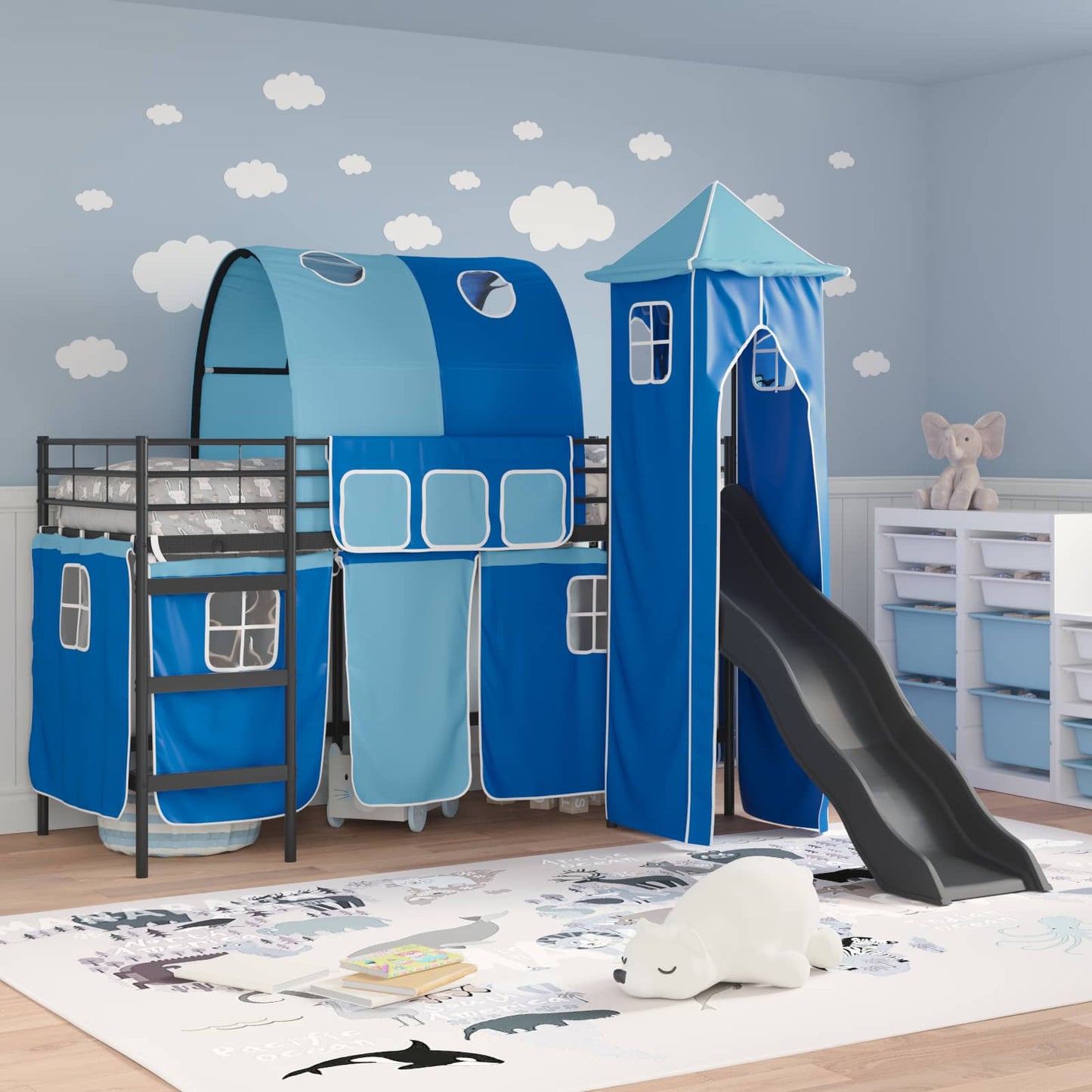 vidaXL Kids'Bunk Bed Frame Plain Black and Blue 90 x 190 cm Metal 3