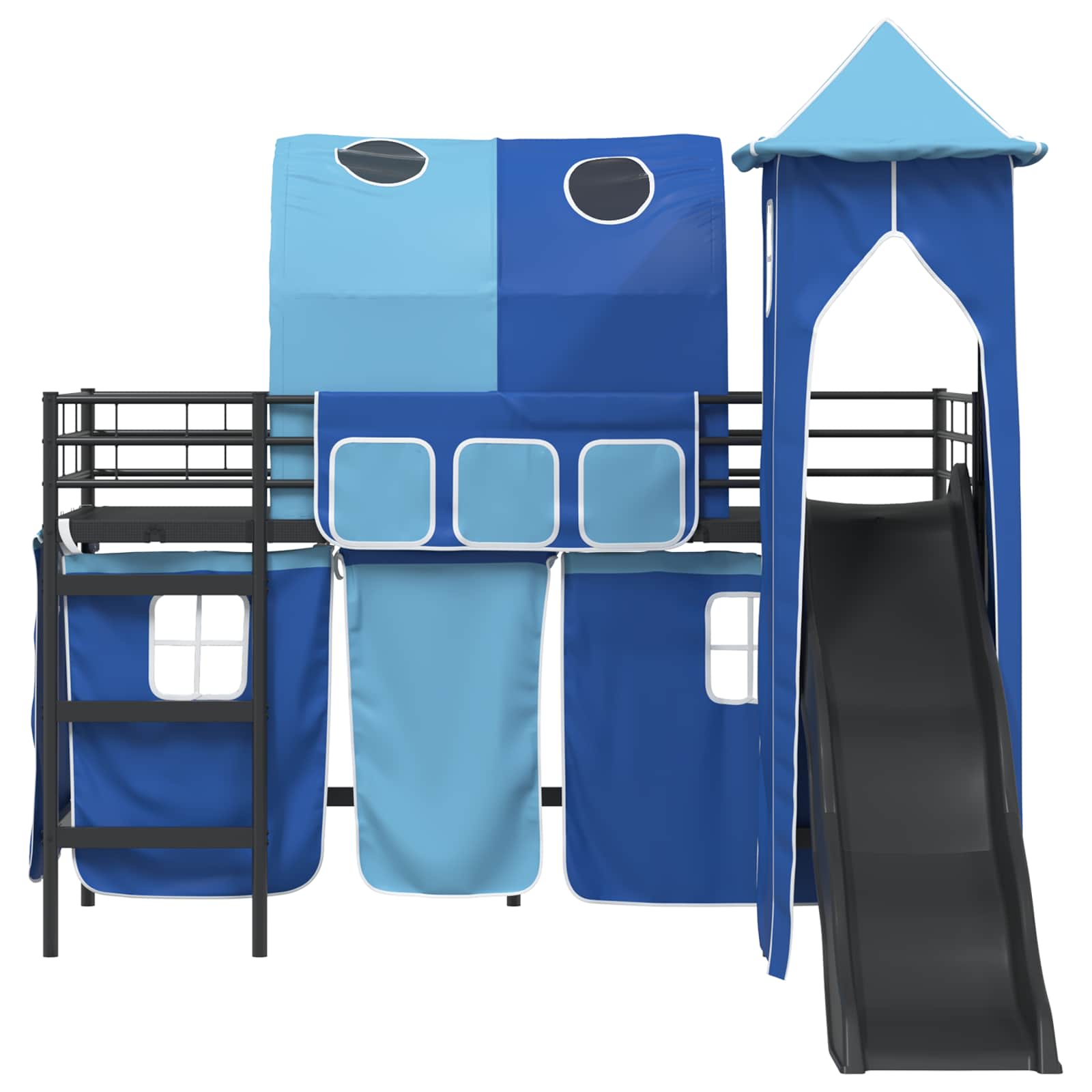 vidaXL Kids'Bunk Bed Frame Plain Black and Blue 90 x 190 cm Metal 6