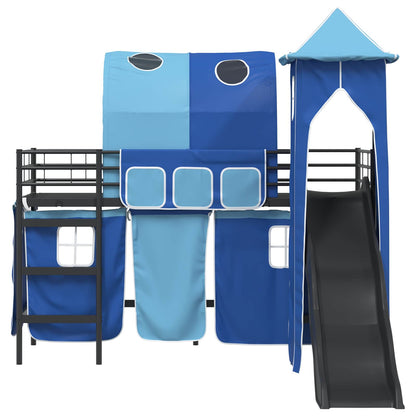 vidaXL Kids'Bunk Bed Frame Plain Black and Blue 90 x 190 cm Metal 6