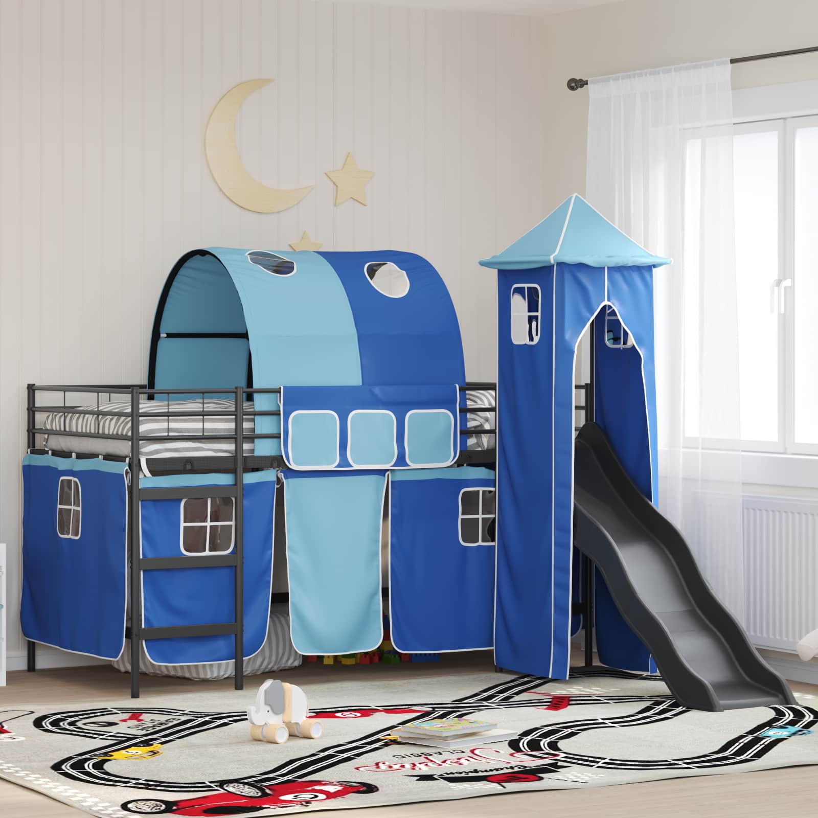 vidaXL Kids'Bunk Bed Frame Plain Black and Blue 90 x 200 cm Metal 1