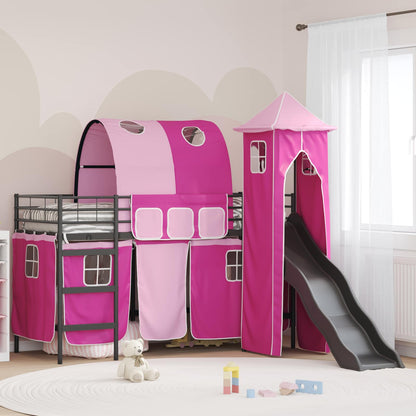 vidaXL Kids'Bunk Bed Frame Plain Black and Pink 90 x 190 cm Metal 1