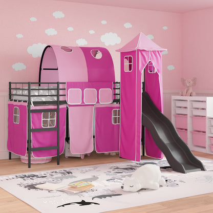 vidaXL Kids'Bunk Bed Frame Plain Black and Pink 90 x 190 cm Metal 3
