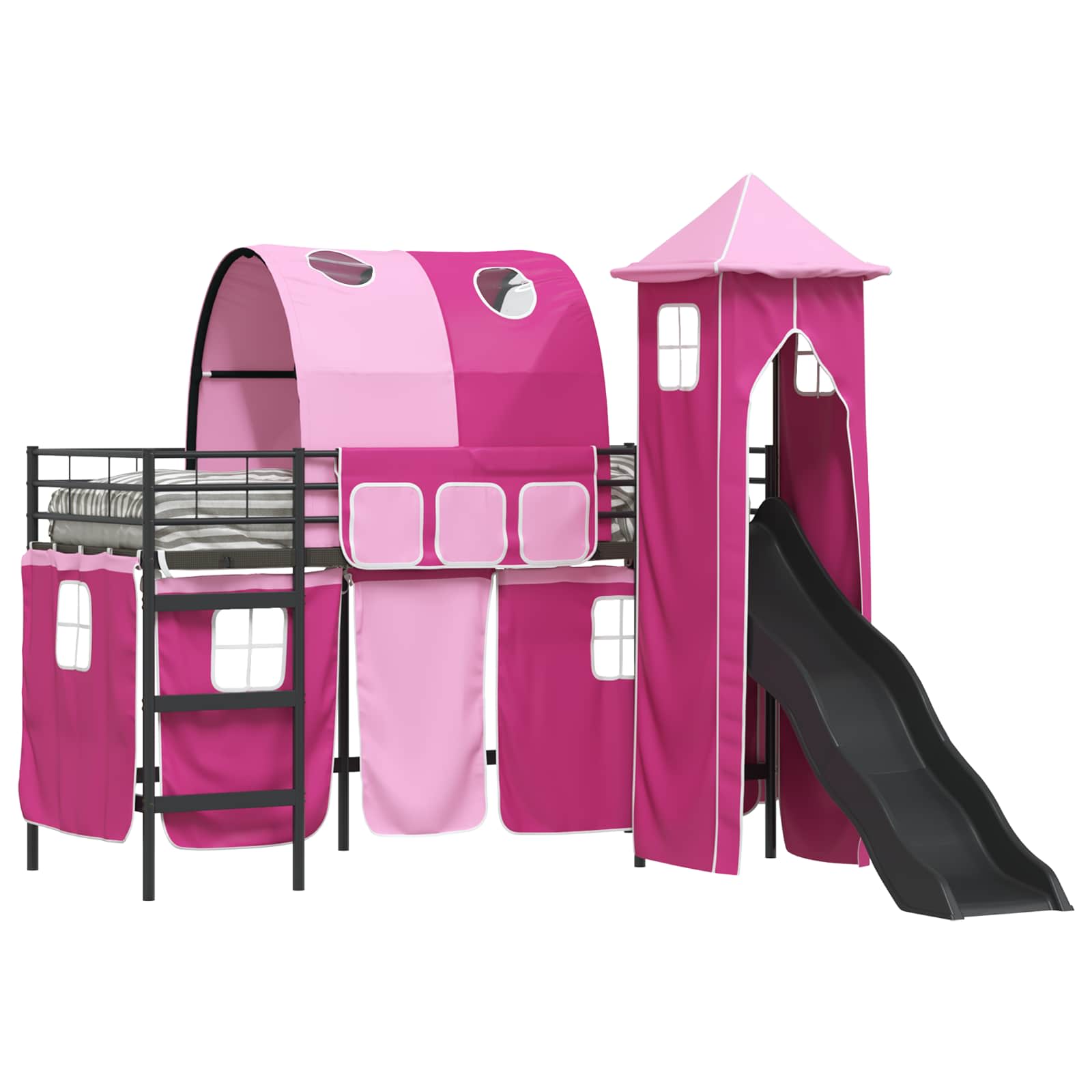 vidaXL Kids'Bunk Bed Frame Plain Black and Pink 90 x 190 cm Metal 2
