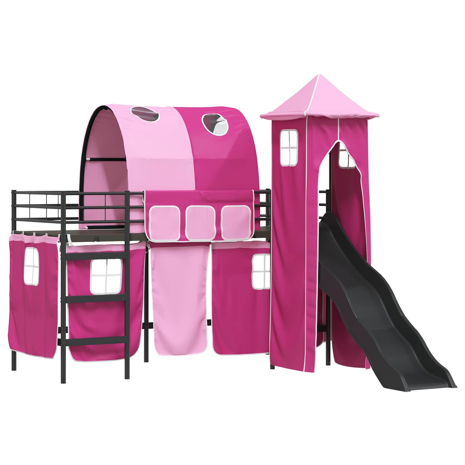vidaXL Kids'Bunk Bed Frame Plain Black and Pink 90 x 190 cm Metal 4