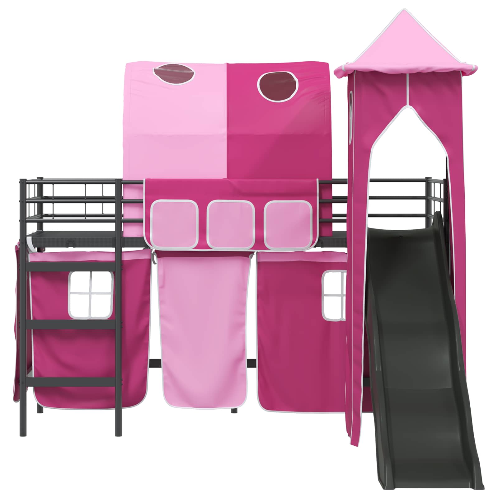 vidaXL Kids'Bunk Bed Frame Plain Black and Pink 90 x 190 cm Metal 6