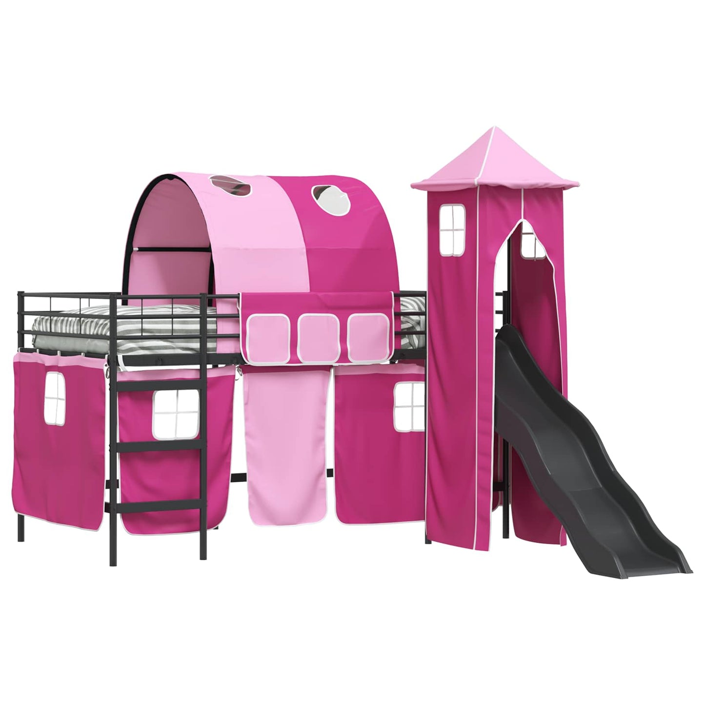 vidaXL Kids'Bunk Bed Frame Plain Black and Pink 107 x 203 cm Metal 2