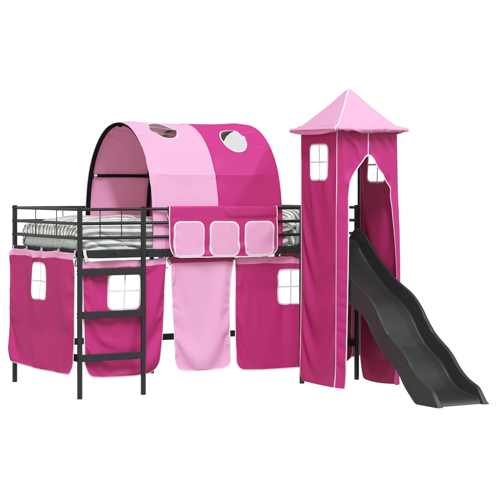 vidaXL Kids'Bunk Bed Frame Plain Black and Pink 107 x 203 cm Metal 2
