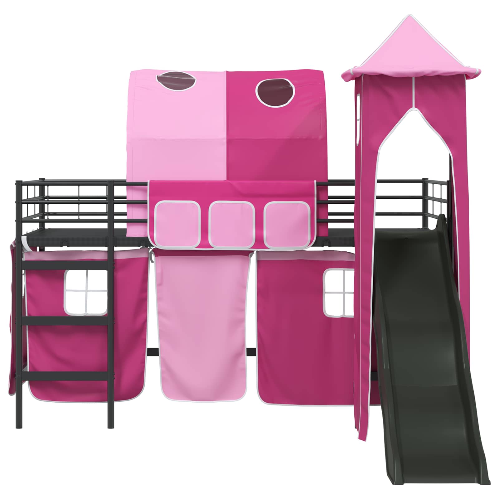 vidaXL Kids'Bunk Bed Frame Plain Black and Pink 107 x 203 cm Metal 6