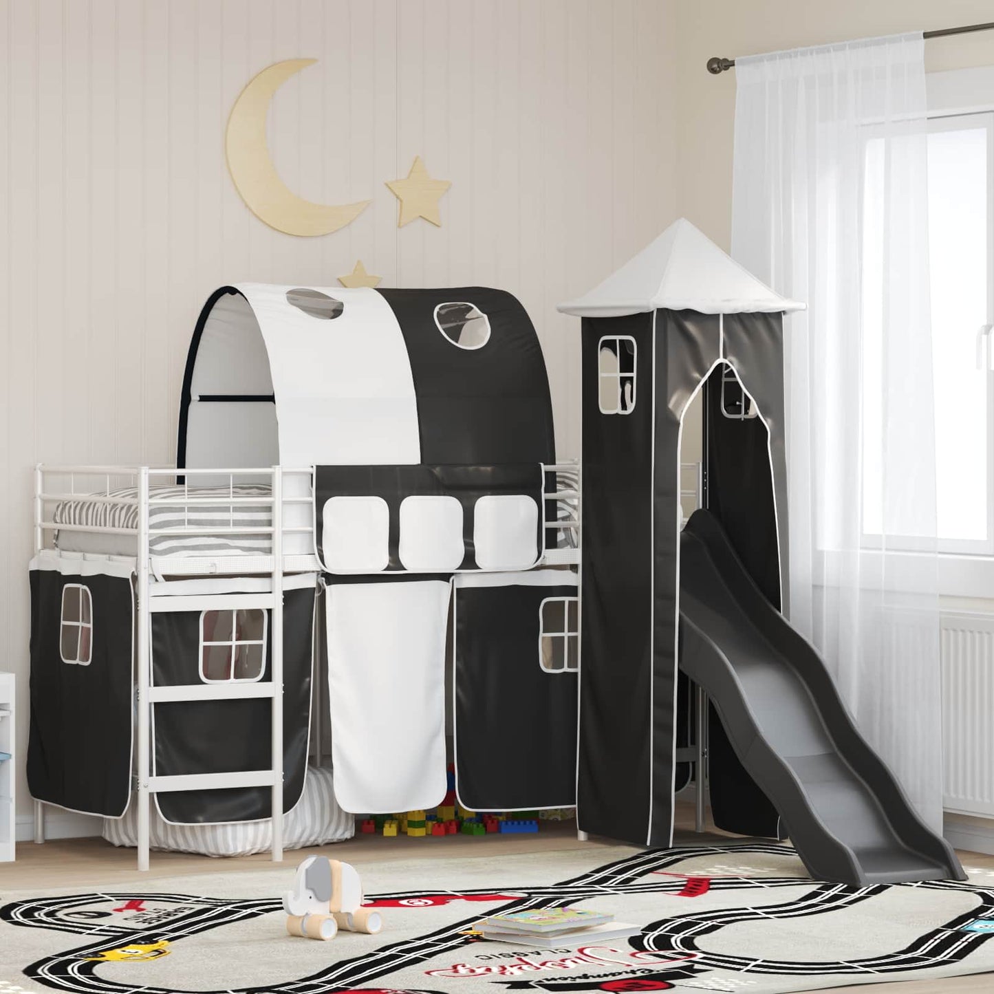 vidaXL Kids'Bunk Bed Frame Plain White and Black 90 x 190 cm Metal 1