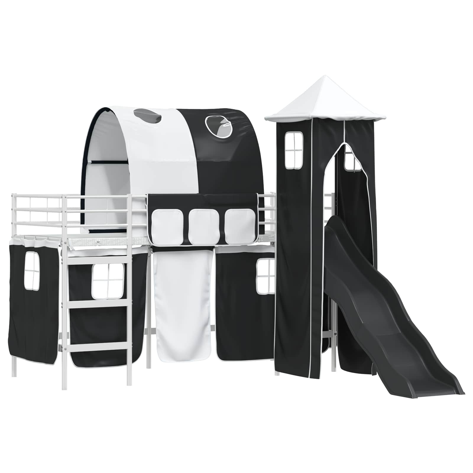 vidaXL Kids'Bunk Bed Frame Plain White and Black 90 x 190 cm Metal 4