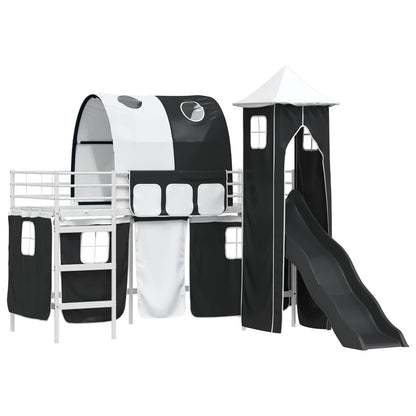 vidaXL Kids'Bunk Bed Frame Plain White and Black 90 x 190 cm Metal 4