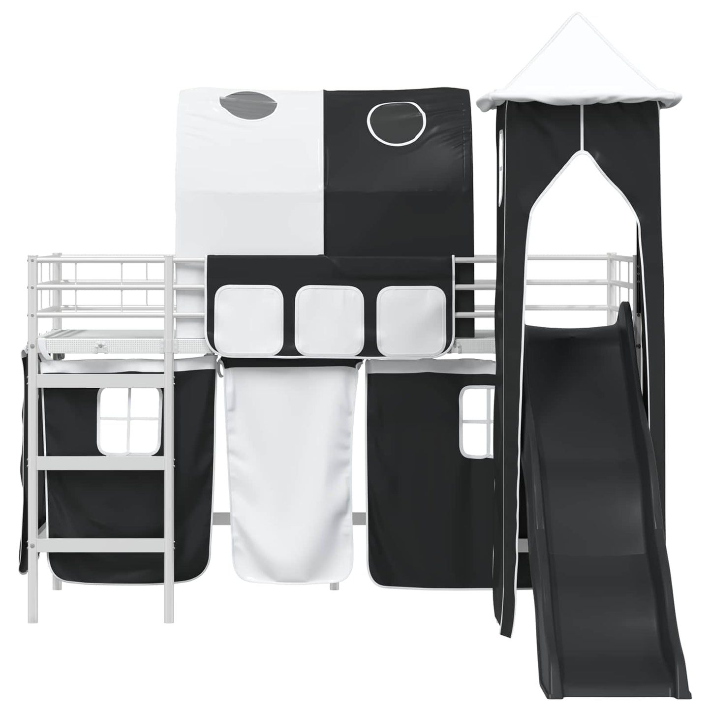 vidaXL Kids'Bunk Bed Frame Plain White and Black 90 x 190 cm Metal 6