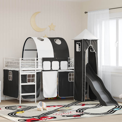 vidaXL Kids'Bunk Bed Frame Plain White and Black 100 x 200 cm Metal 1