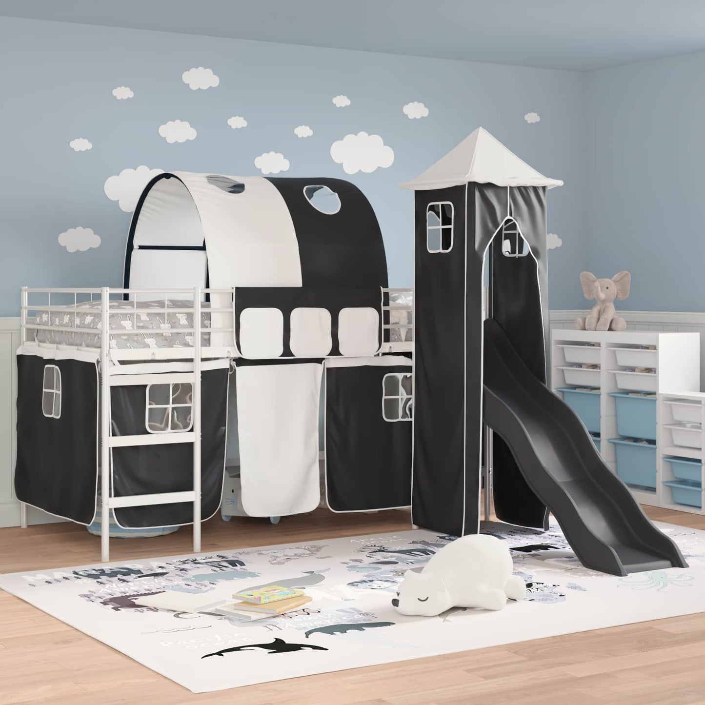 vidaXL Kids'Bunk Bed Frame Plain White and Black 100 x 200 cm Metal 3