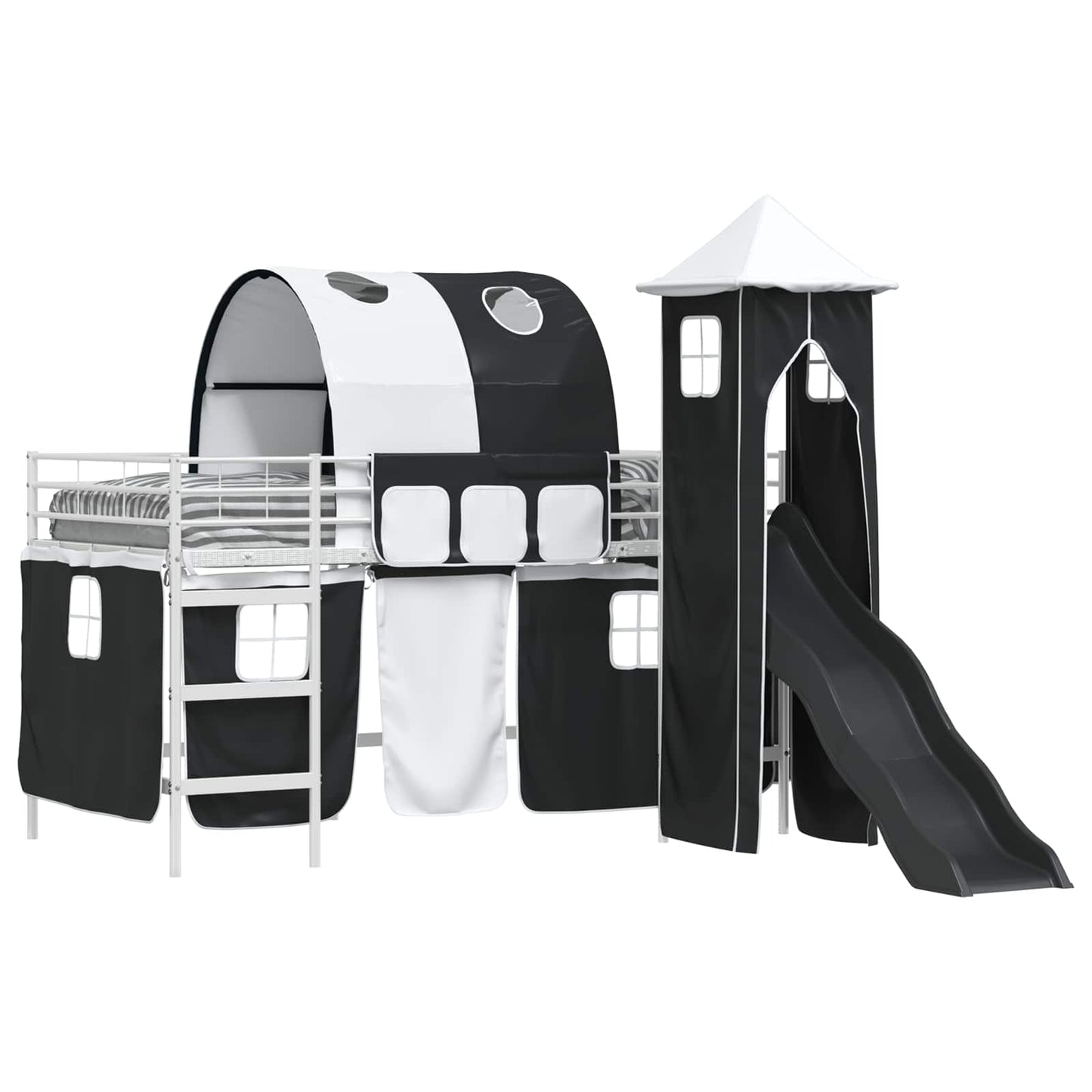 vidaXL Kids'Bunk Bed Frame Plain White and Black 100 x 200 cm Metal 2