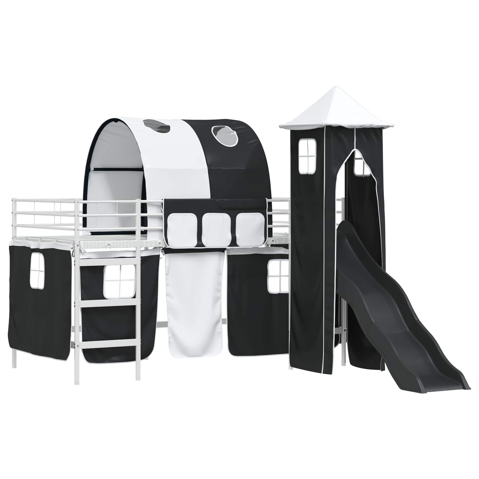 vidaXL Kids'Bunk Bed Frame Plain White and Black 107 x 203 cm Metal 4