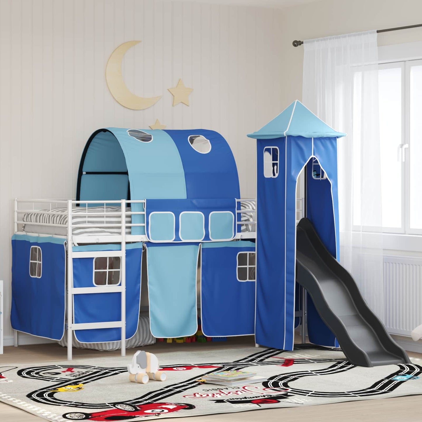 vidaXL Kids'Bunk Bed Frame Plain White and Blue 80 x 200 cm Metal 1