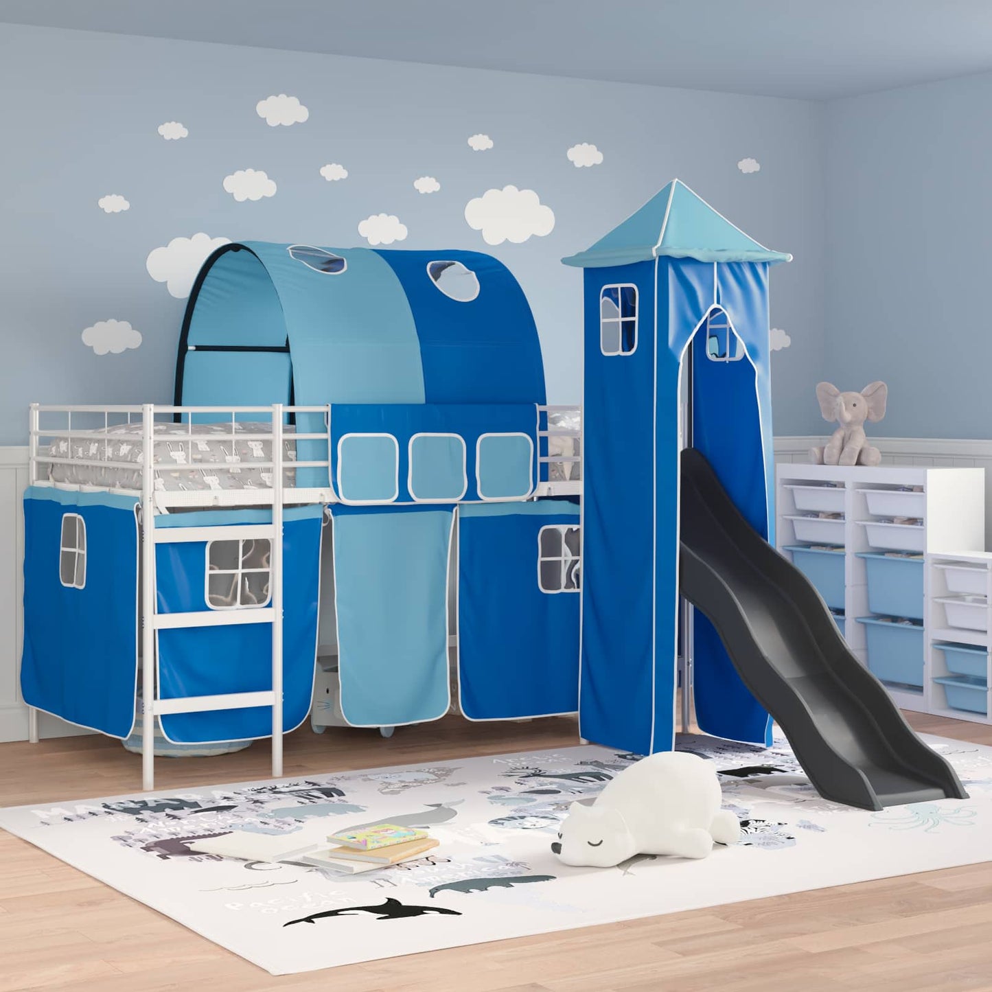 vidaXL Kids'Bunk Bed Frame Plain White and Blue 80 x 200 cm Metal 3