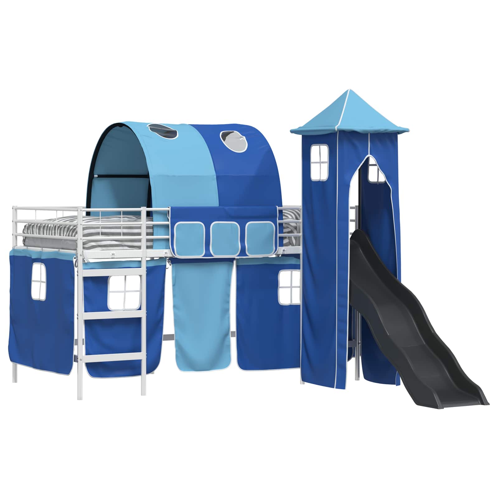 vidaXL Kids'Bunk Bed Frame Plain White and Blue 80 x 200 cm Metal 2