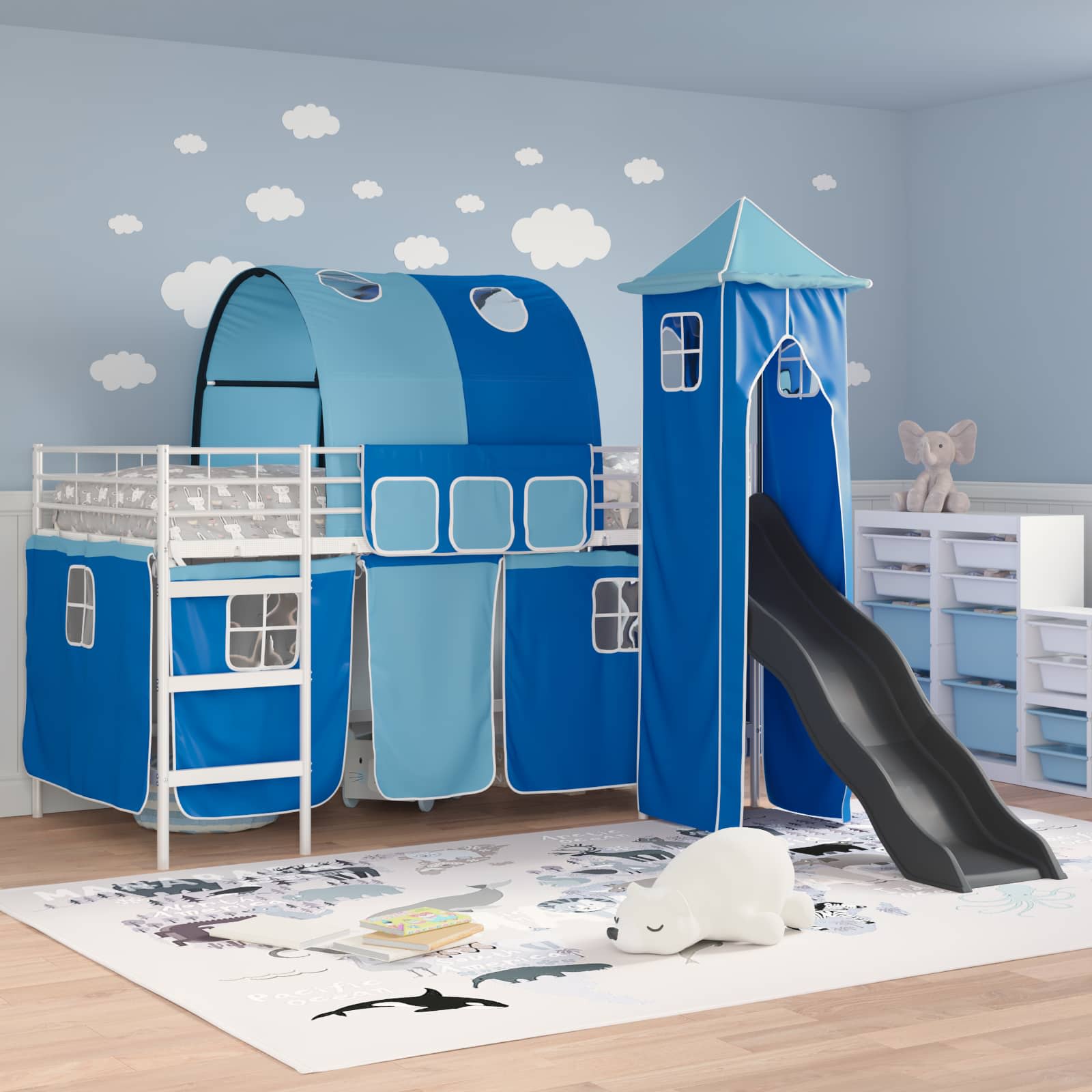 vidaXL Kids'Bunk Bed Frame Plain White and Blue 100 x 200 cm Metal 3